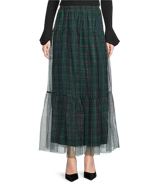 Sugarlips Sheer Plaid Tiered Elastic Waist Pull-On Maxi Skirt | Dillard's | Dillard's