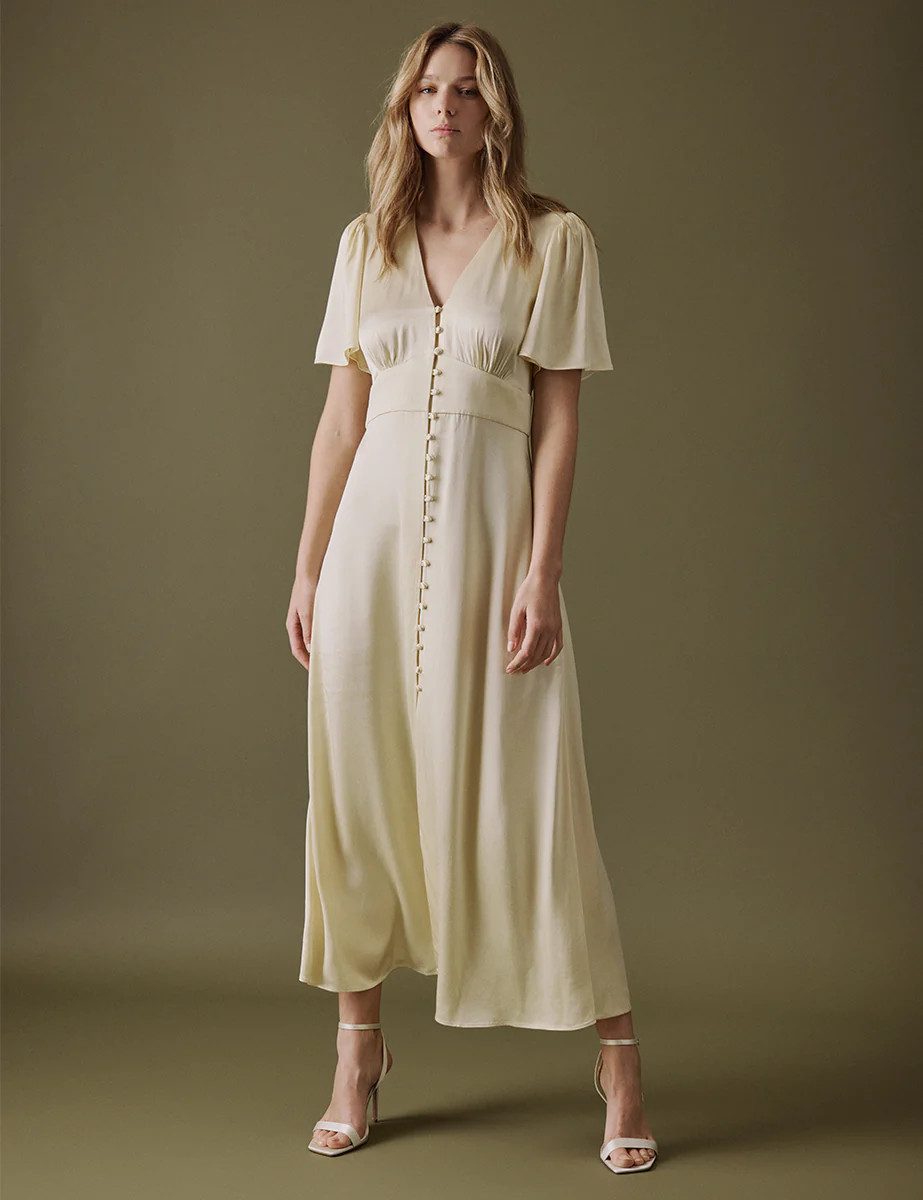 Butter Yellow V Neck Midaxi Erin Dress | Nobody's Child