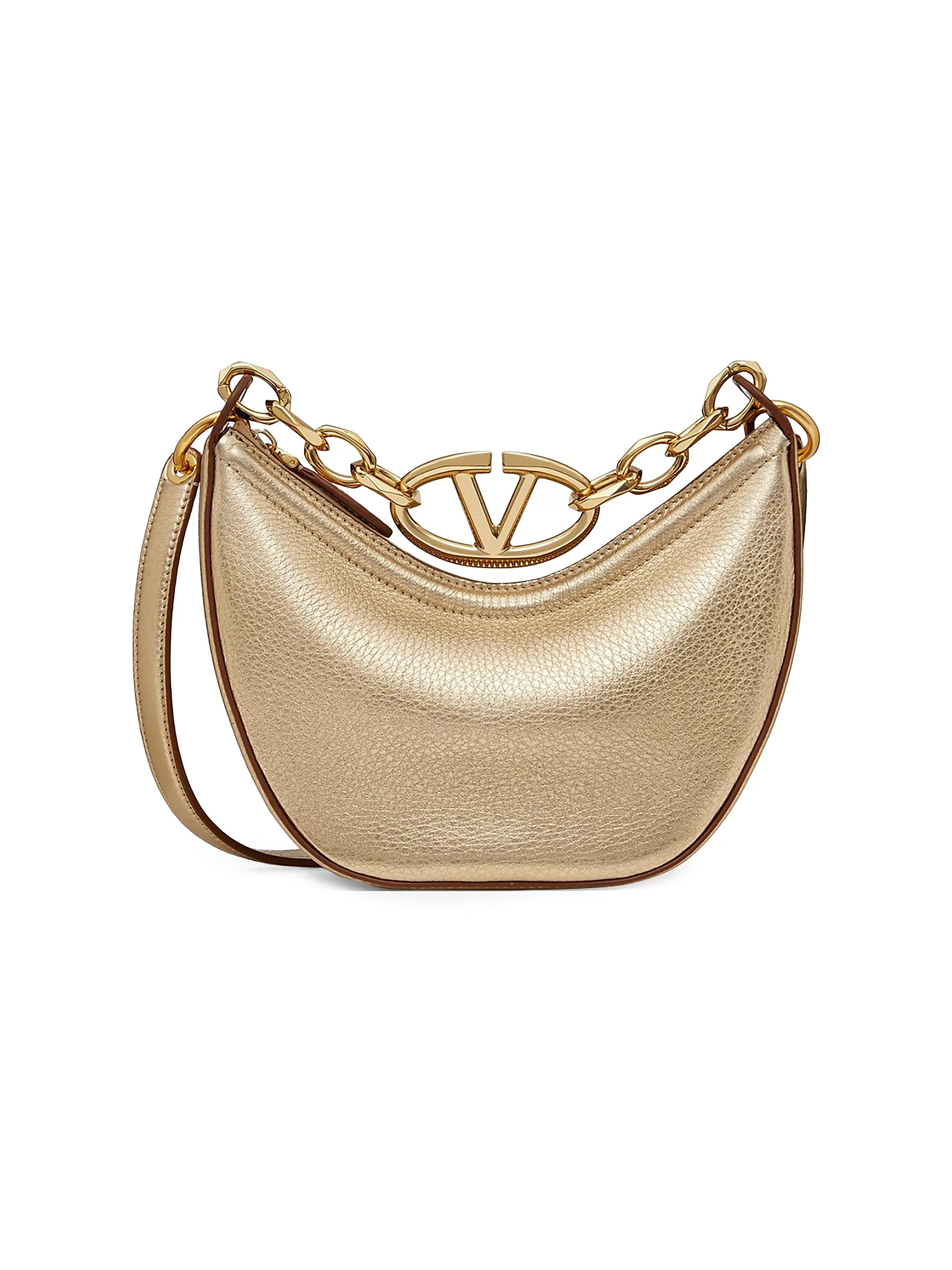 VLogo Moon Mini Hobo Bag in Metallic Calfskin | Saks Fifth Avenue