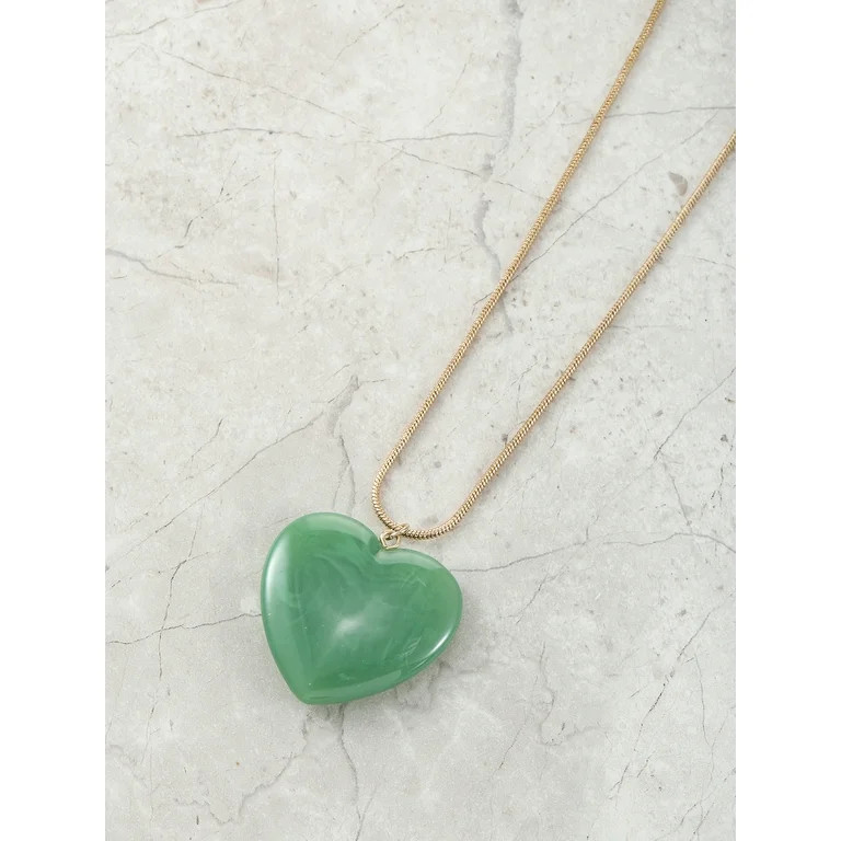 Time and Tru Goldtone Jade Green Heart Motif Necklace, 1 Piece | Walmart (US)