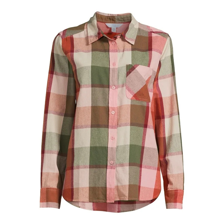 Time and Tru Women's Button Down Flannel Shirt, Sizes XS-3XL - Walmart.com | Walmart (US)