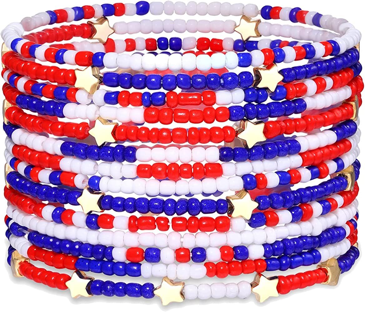 HEIDKRUEGER Bead Stretch Bracelets Independence Colorful Tiny Beaded Stackable Vsco Bracelets Boh... | Amazon (US)
