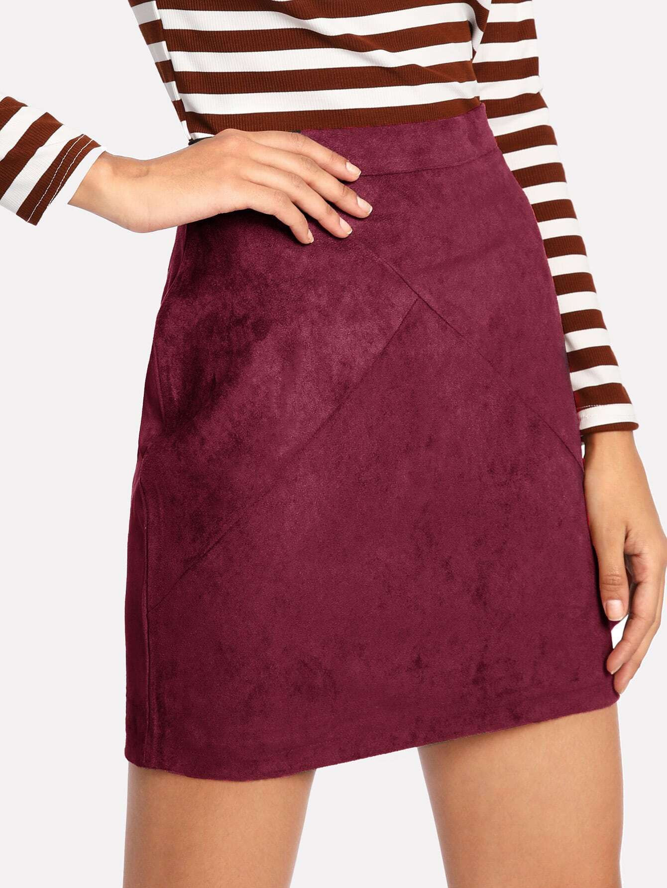 Zip Back Suede Skirt | ROMWE