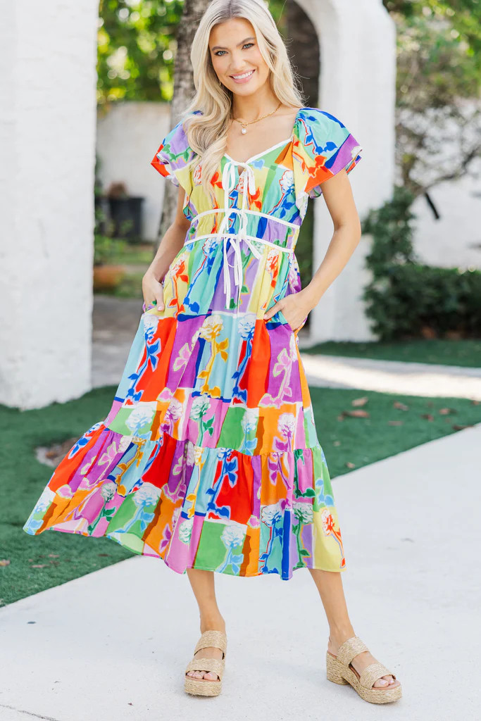 Take Care Fuchsia Floral Midi Dress | The Mint Julep Boutique