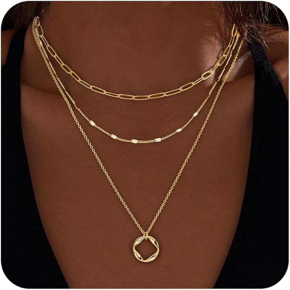 Layered Gold Necklaces for Women,Stackable Dainty 14K Gold Silver Plated Trendy Circle Paperclip ... | Amazon (US)