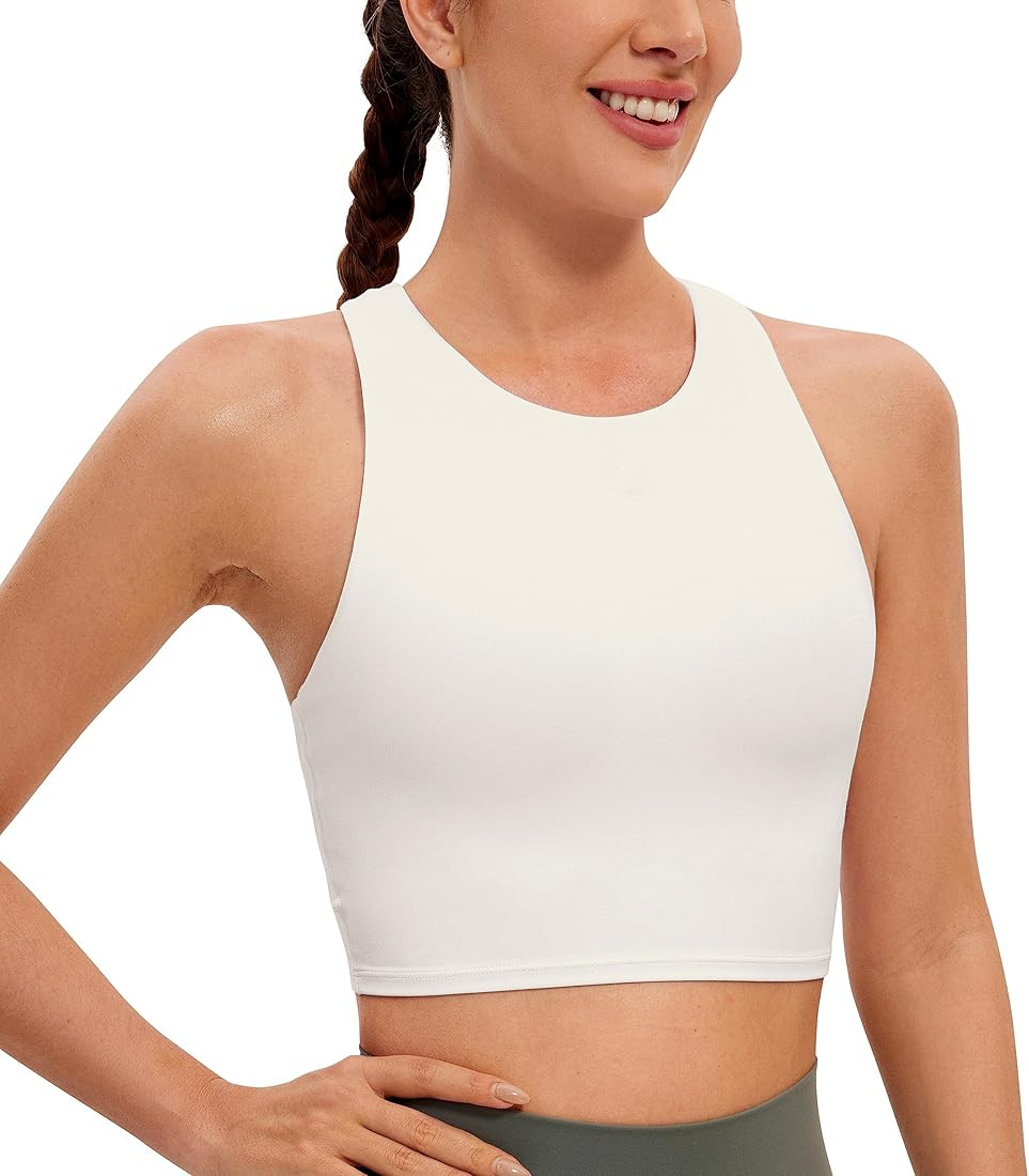CRZ YOGA Womens Butterluxe Racerback High Neck Longline Sports Bra - Padded Workout Crop Tank Top... | Amazon (US)