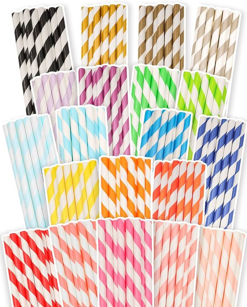 200-packs Stripes Paper Straws Rainbow Drinking Paper Straws Disposable Straws Bulk(20-Mulit Colo... | Amazon (US)