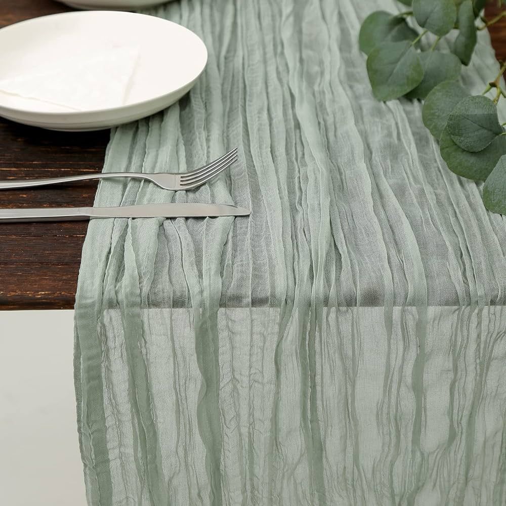 DOLOPL Sage Green Cheesecloth Table Runner 13.3ft Boho Gauze Cheese Cloth Table Runner Rustic She... | Amazon (US)