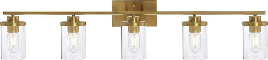 eluze 5-Light Vanity Light, Industrial Brushed Brass Bathroom Light Fixtures with Clear Glass Sha... | Amazon (US)
