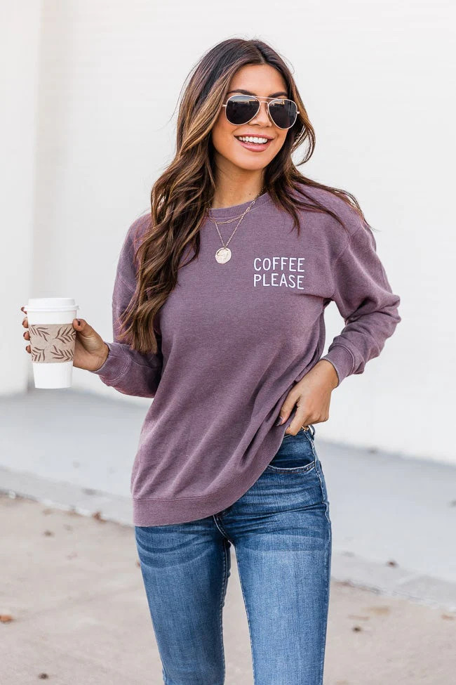 Coffee Please Embroidered Shady Mauve Sweatshirt | The Pink Lily Boutique