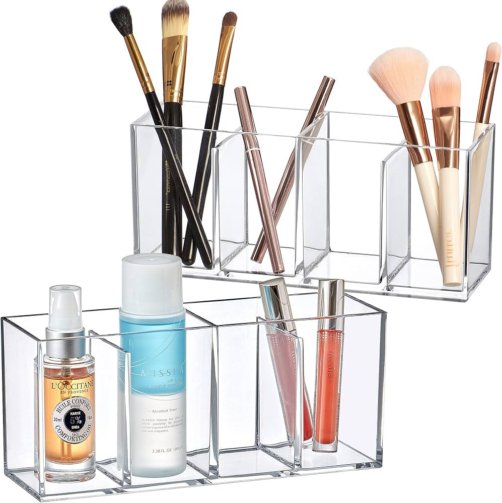 Amazing Abby - Glamour - 2-Pack Acrylic 4-Compartment Makeup Organizer, Transparent Plastic Makeu... | Amazon (US)