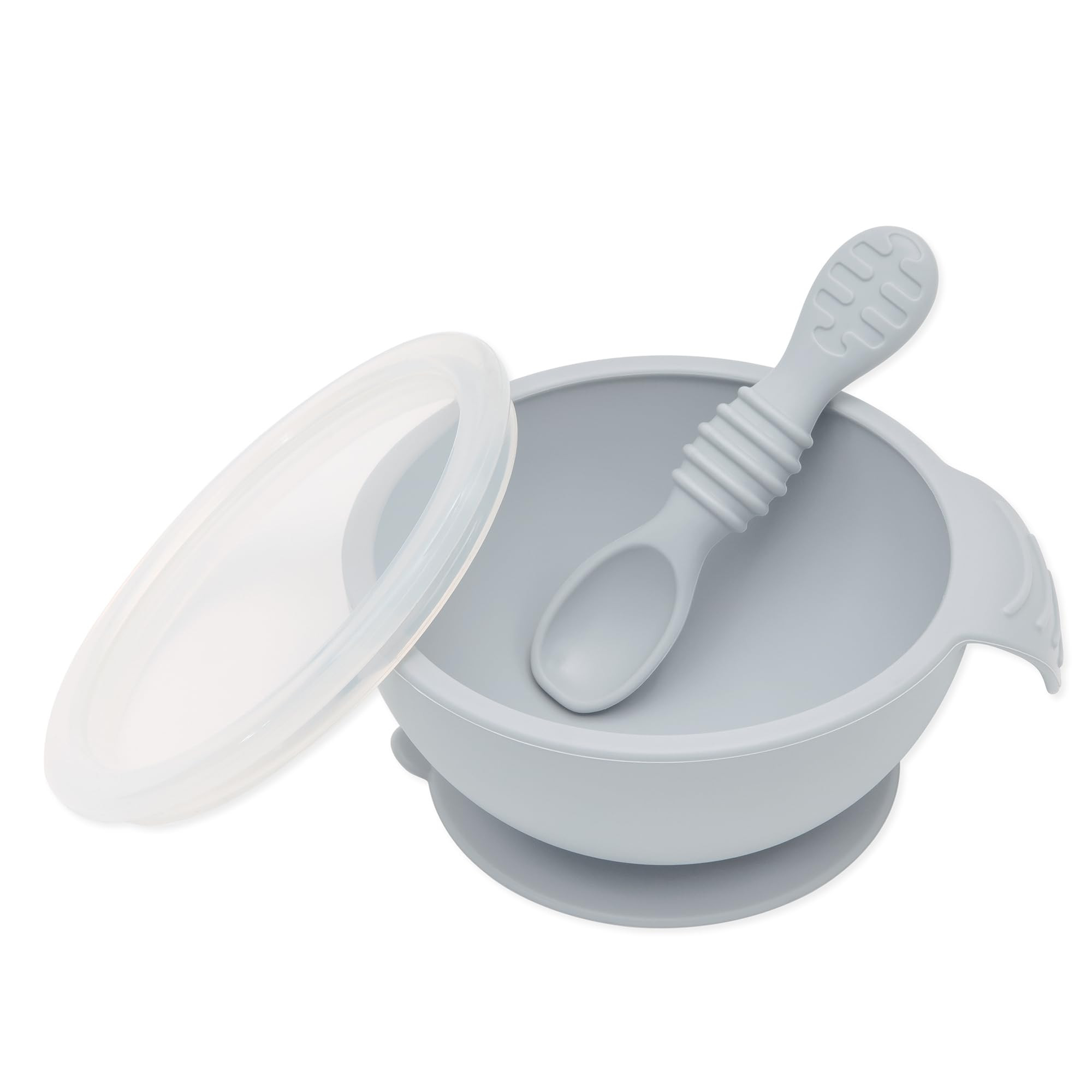 Bumkins Suction Silicone Baby Feeding Set, Bowl, Lid, Spoon, BPA-Free, First Feeding, Baby Led Weaning - Gray | Amazon (CA)