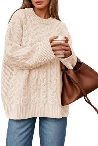 Saodimallsu Womens Cable Knit Sweater Oversized Long Sleeve Chunky Knit Crew Neck Fall Pullover S... | Amazon (US)
