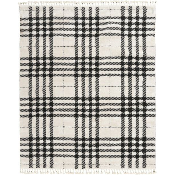 Better Homes & Gardens Plaid Fringe Area Rug, Black & White, 5'x6'4" - Walmart.com | Walmart (US)