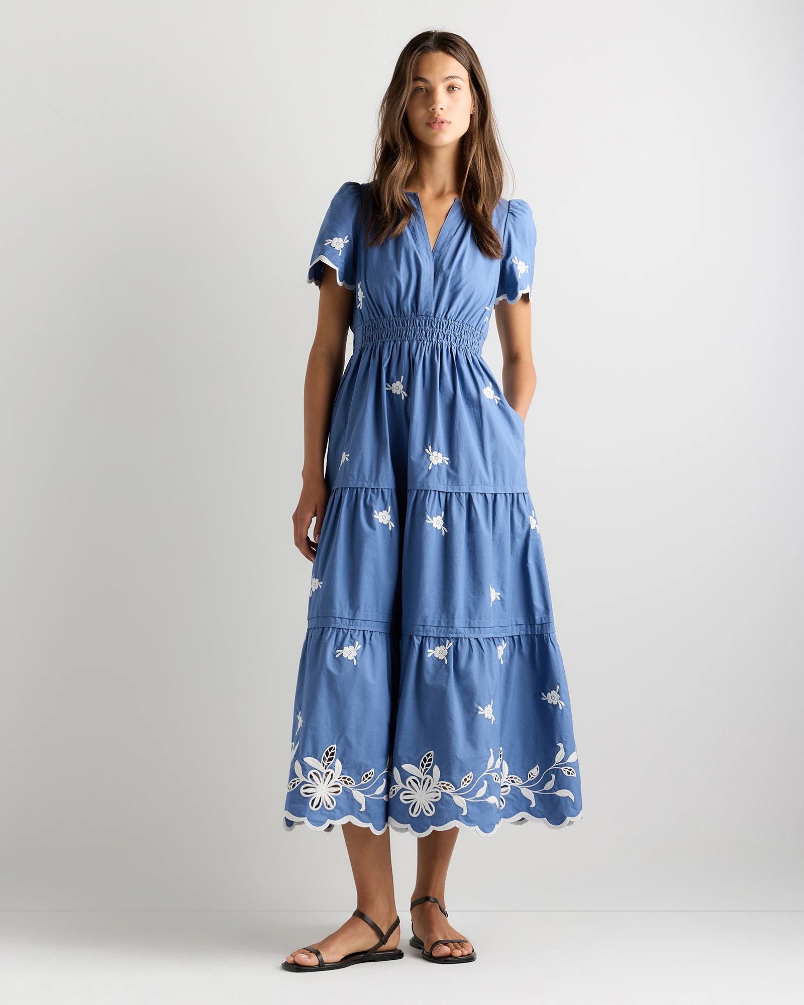 100% Organic Cotton Poplin Embroidered Tiered Maxi Dress | Quince