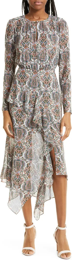 Sazan Long Sleeve Handkerchief Hem Paisley Dress | Nordstrom