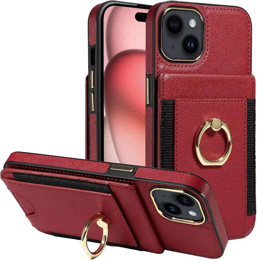 for iPhone 15 Wallet Case with Credit Card Holder and 360° Rotation Ring Stand, RFID Block Flip ... | Amazon (US)