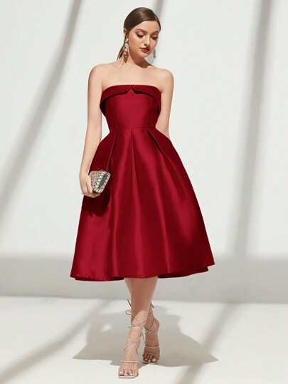 SHEIN Belle Burgundy Red Strapless Satin Formal Evening Gown | SHEIN