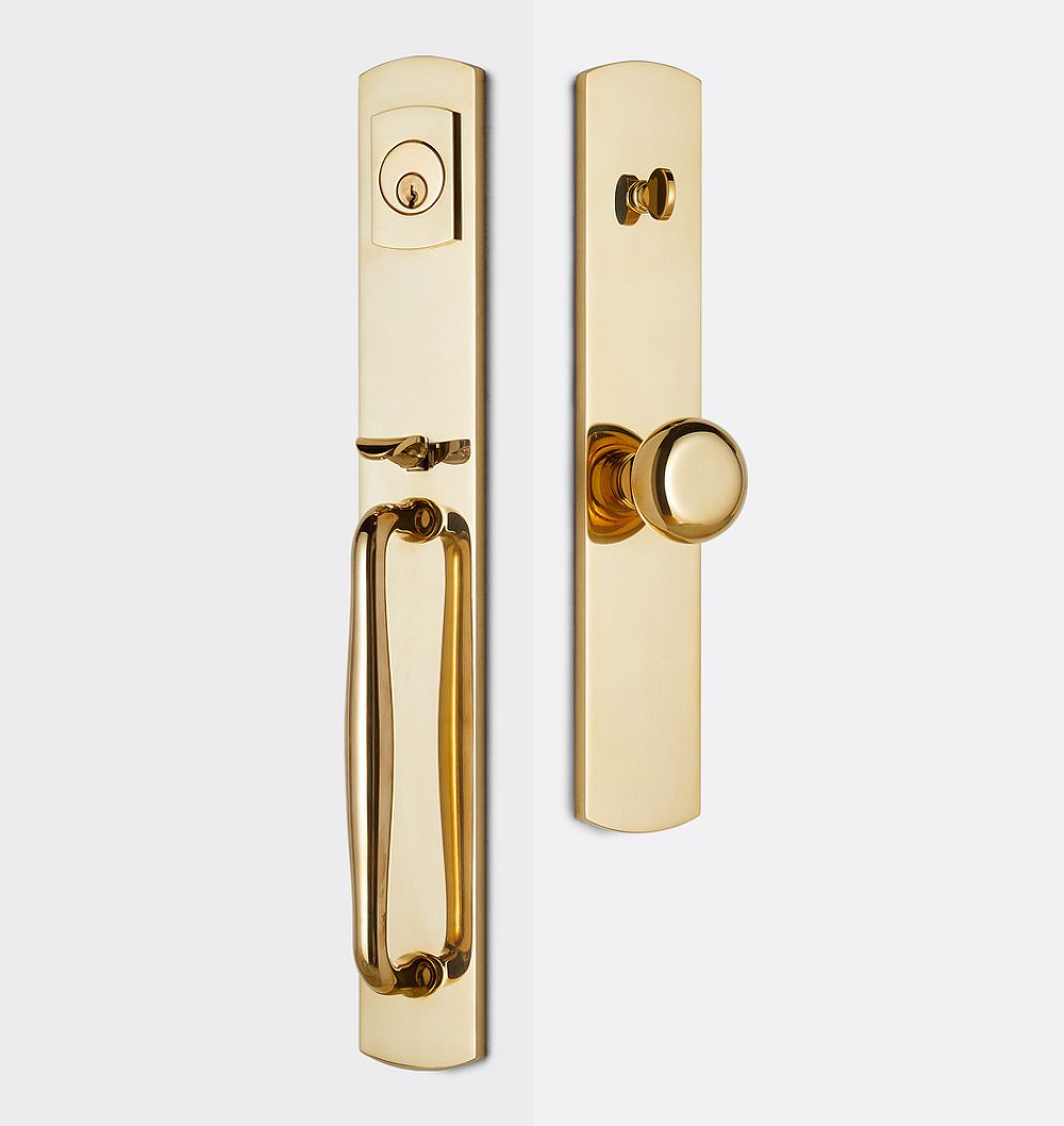 Arched D-Handle and Knob Exterior Door Hardware Tube Latch Set, Unlacquered Brass - Left | Rejuvenation