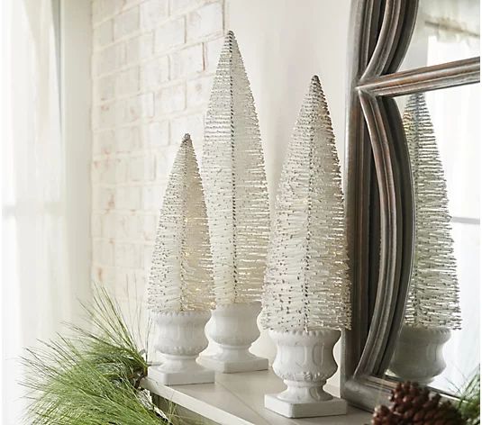 Set of 3 Illuminated Bottle Brush Trees in Urns by Valerie | QVC