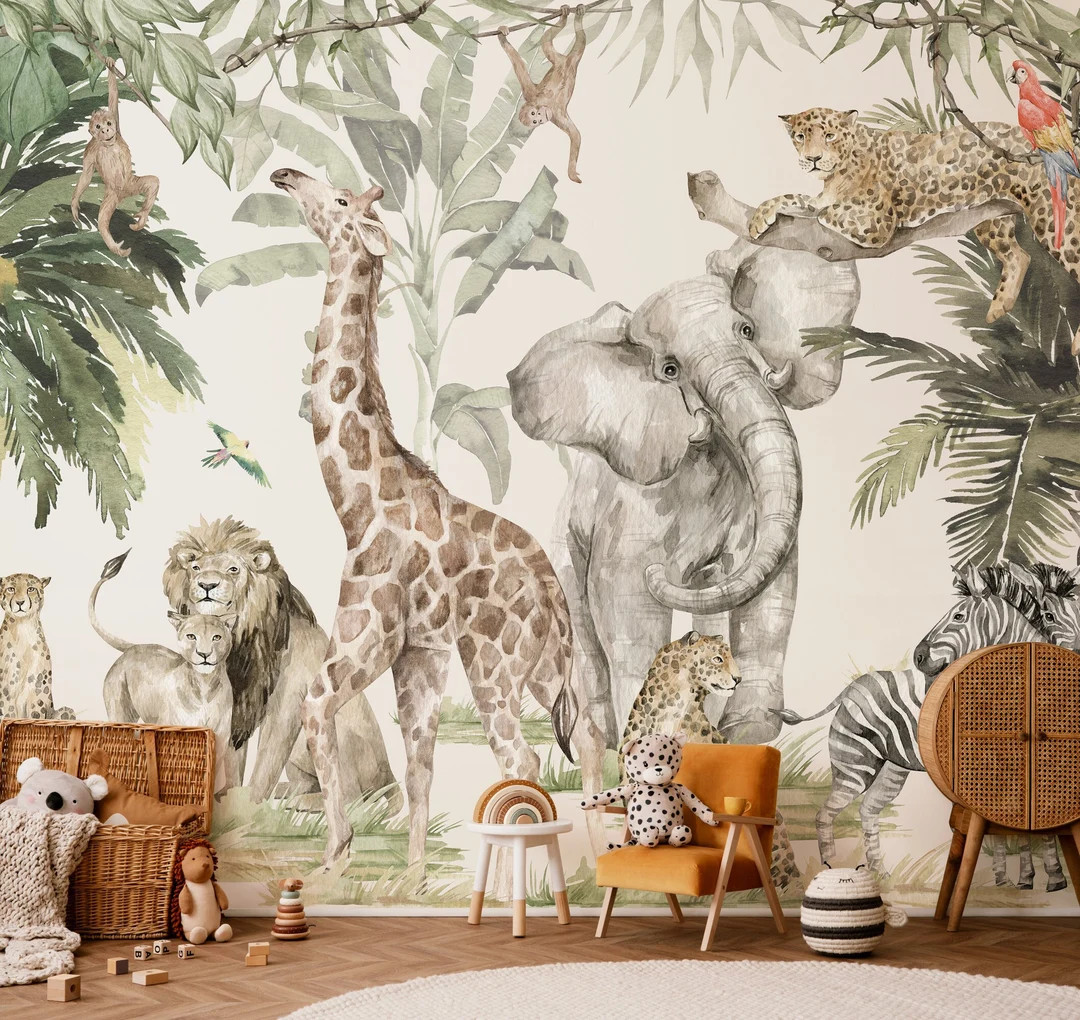 Safari Wall Mural, Removable Wallpaper, Peel and Stick, Traditional Wallpaper, Wallpaper for Chil... | Etsy (CAD)