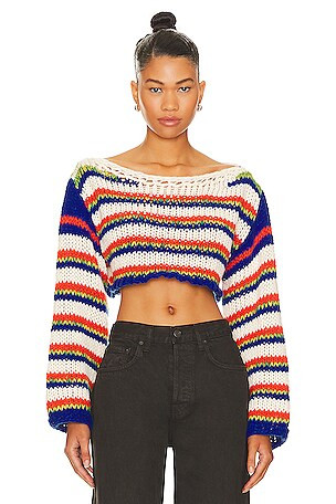 Stefanie Crop Sweater in White Multi | Revolve Clothing (Global)