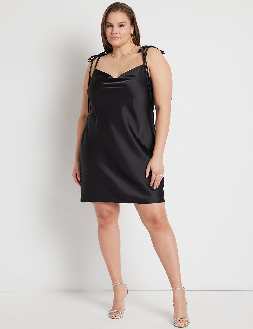 Satin Mini Cowl Neck Slip Dress | Women's Plus Size Dresses | ELOQUII | Eloquii