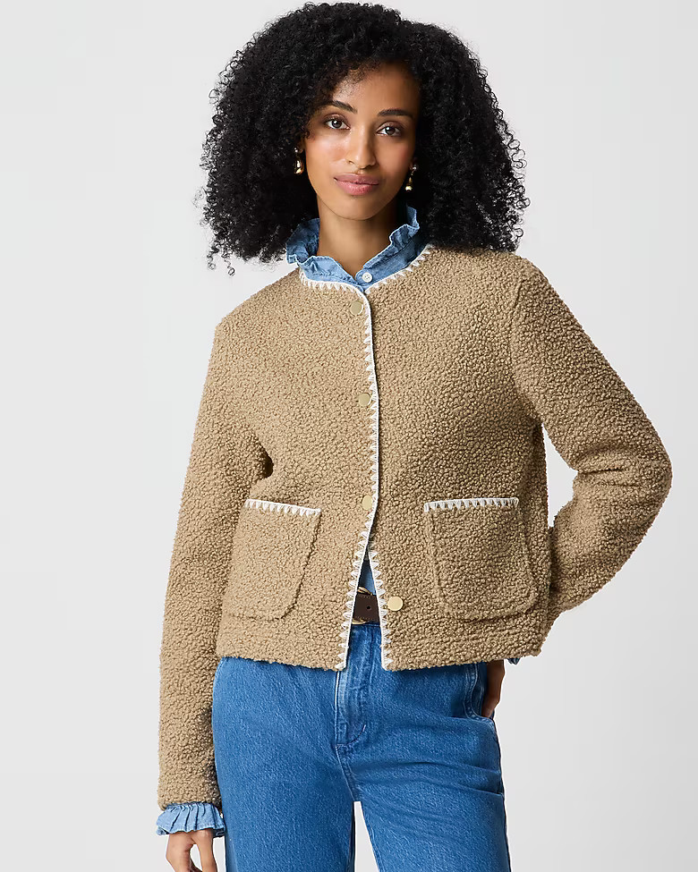 Sherpa blanket-stitch jacket | J.Crew Factory
