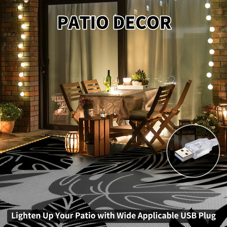 VUNATE Outdoor Rug with LED Strip Lights 9'x12' Waterproof Reversible Patio Rug Plastic Straw Lig... | Walmart (US)