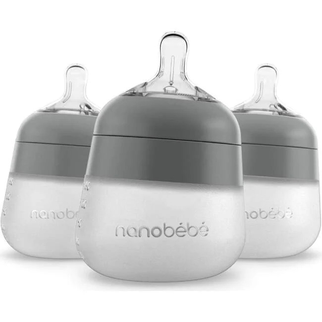 Bottles | Flexy Silicone Bottle, Gray 3pk (Grey) Nanobebe | Maisonette | Maisonette