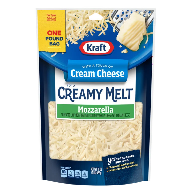 Kraft Mozzarella Cheese with a Touch of Cream Cheese Shredded Natural Cheese 16oz Bag | Walmart (US)