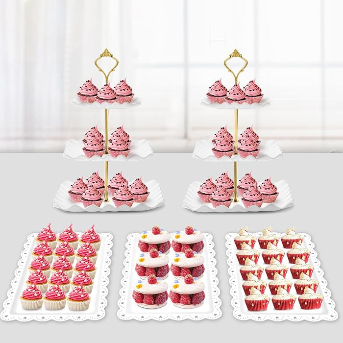 PinCute 5 Pcs Dessert Table Display Set - 2 X Cupcake Stand Holder/Cup Cake Tier Tower & 3 X Serv... | Amazon (US)