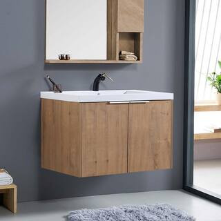 UPIKER Modern 30 in. W X 18 in. D x 20 in. H Bath Vanity in Imitative Oak with White Resin Vanity... | The Home Depot