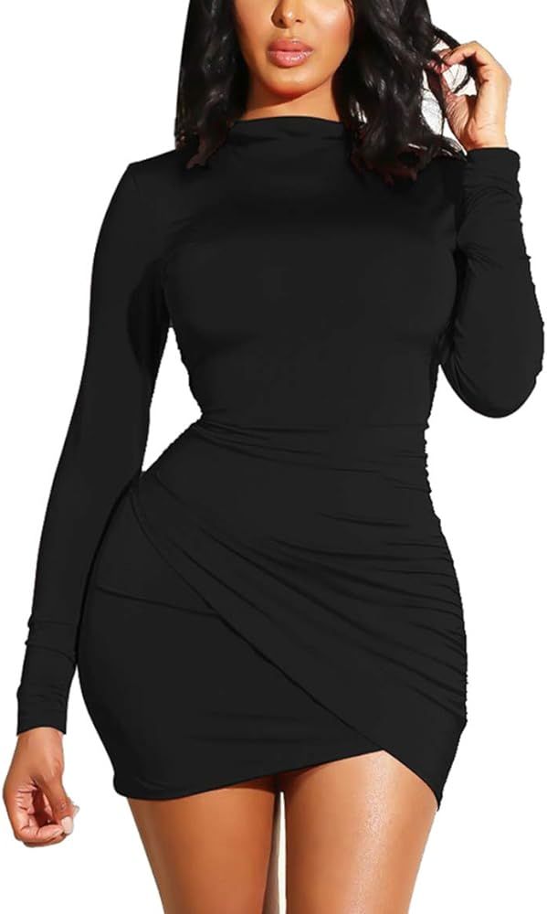 GOBLES Women's Long Sleeve Elegant Sexy Bodycon Ruched Mini Cocktail Dress
Spandex
 | Amazon (US)