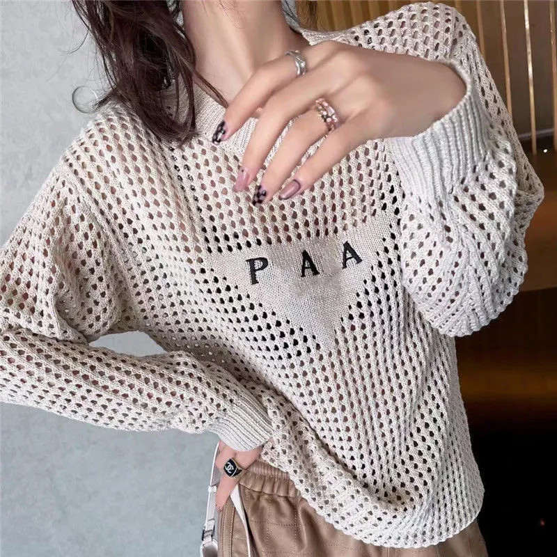 2021 fashion designer women's knits wear net red with hollow front letter embroidery loose comfor... | DHGate