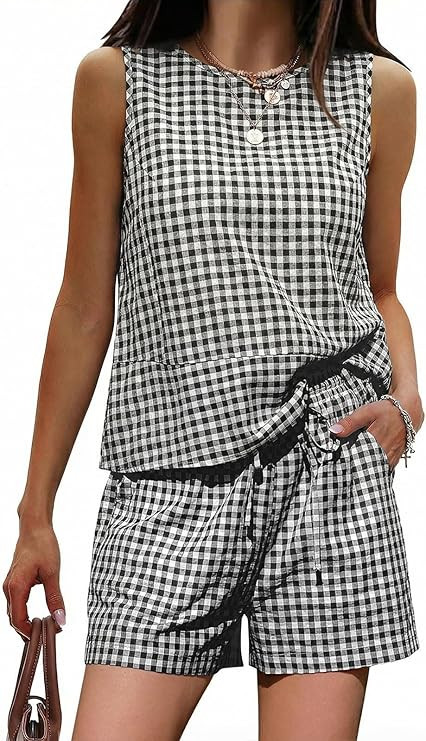 EXLURA Womens 100% Cotton Two Piece Sets Summer Outfits Casual Sleeveless Tank Top Matching Short... | Amazon (US)