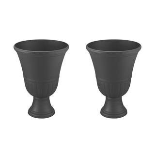 16 in. L x 16 in. W x 21 in. H Almost Black Composite Urn Planter (2-Pack) | The Home Depot