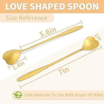 16-Piece Heart-Shaped Gold Stainless Steel 7-Inch Long Handle Coffee & Tea Spoon Set | Amazon (US)