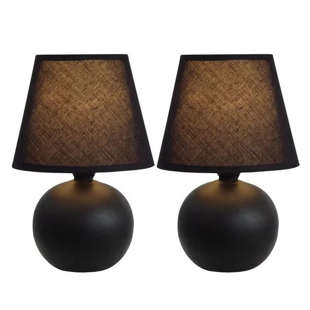 Simple Designs Mini Ceramic Globe Table Lamp 2 Pack Set, Black | Walmart (US)