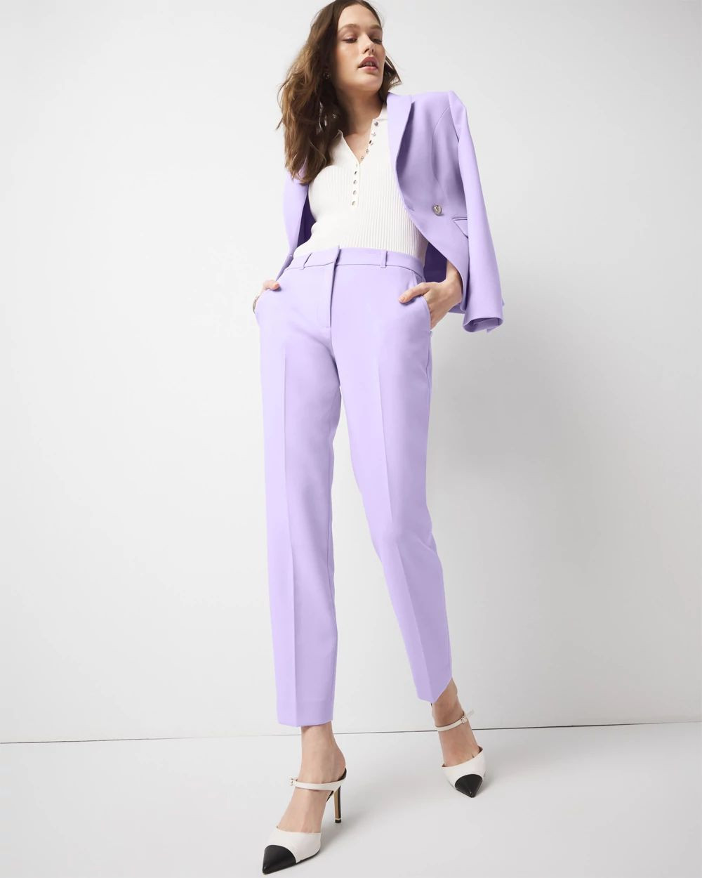 WHBM® Elle Slim Ankle Luxe Double Weave Pants | White House Black Market