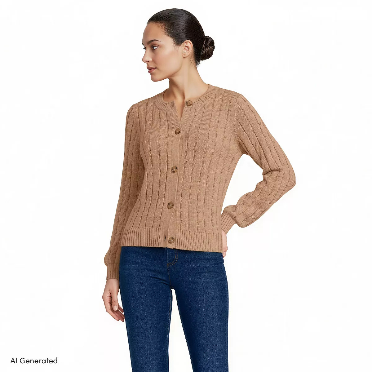 Lands' End Women's Petite Drifter Classic Cable Crew Neck Cardigan Sweater - Small - Pale Sky | Target