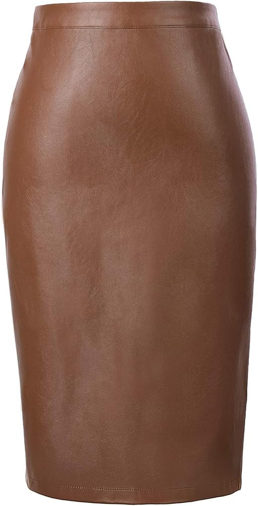 Kate Kasin Women's Faux Leather Pencil Skirt Stretchy Business Pencil Skirt Knee Length Midi Skir... | Amazon (US)