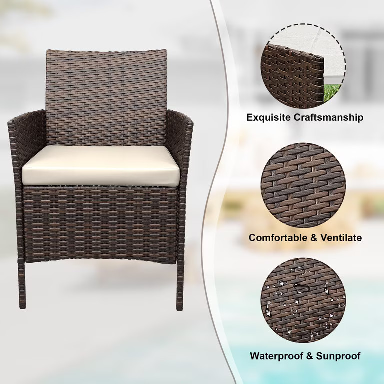3-Piece Rattan Patio Bistro Set, All-Weather PE Rattan Furniture with 2 Chairs & Coffee Table | Walmart (US)