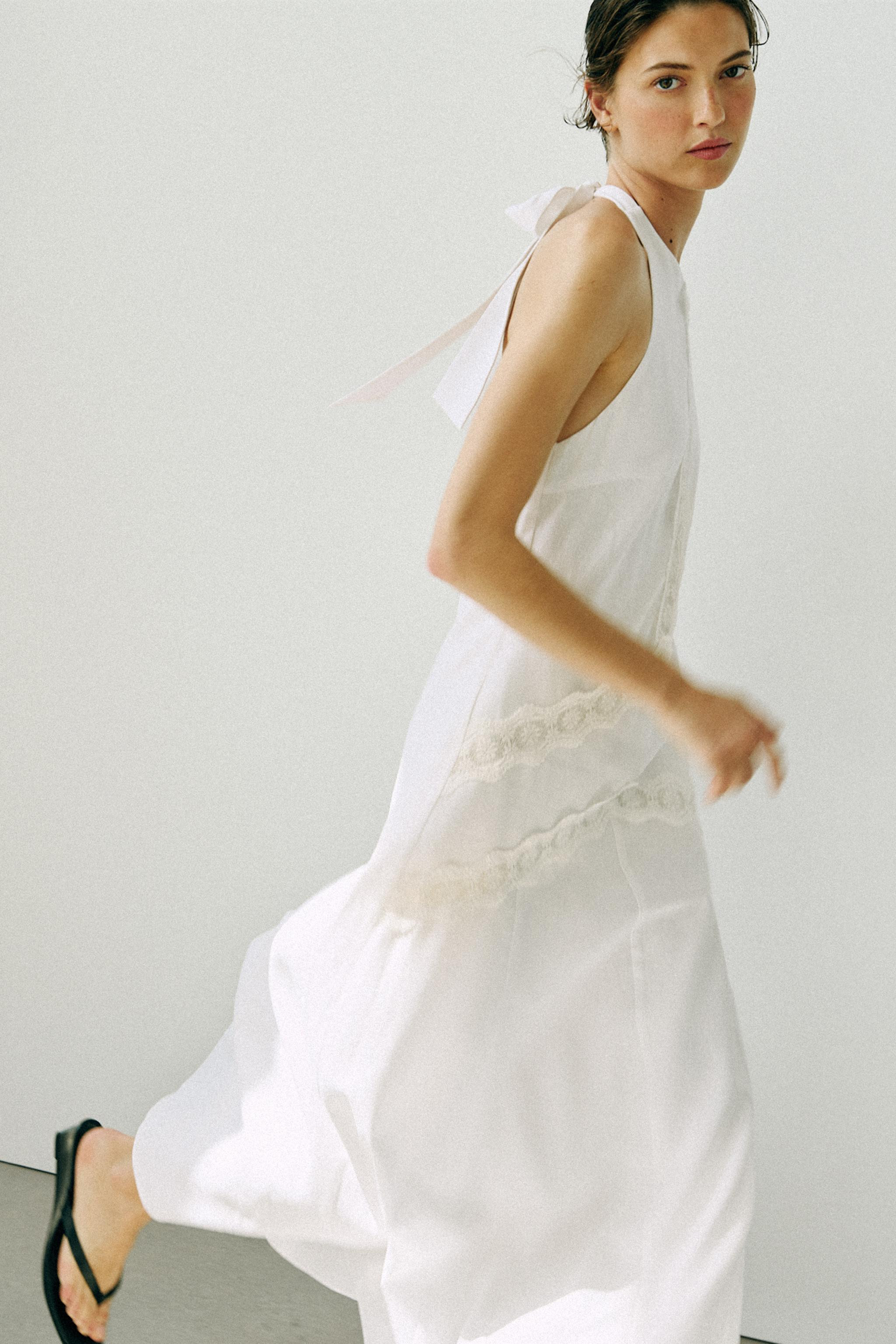 COMBINED LINEN BLEND MIDI DRESS | Zara UK