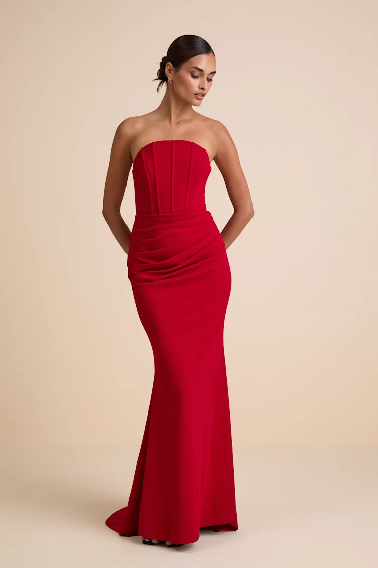 Laney Red Strapless Corset Maxi Dress | Lulus