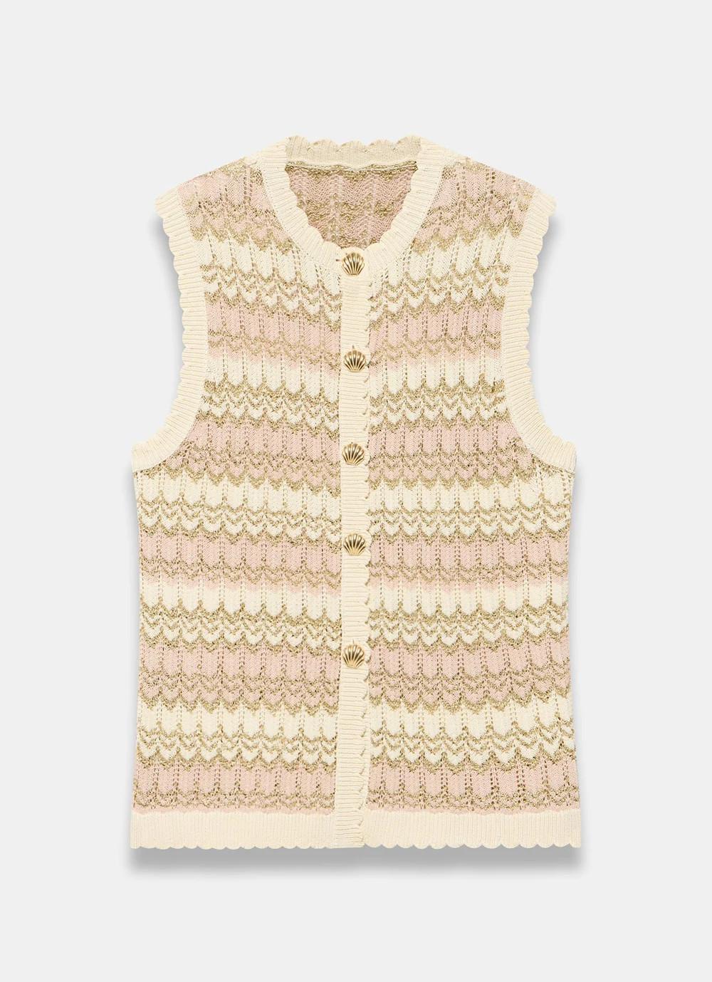 Neutral Striped Crochet Waistcoat | Mint Velvet
