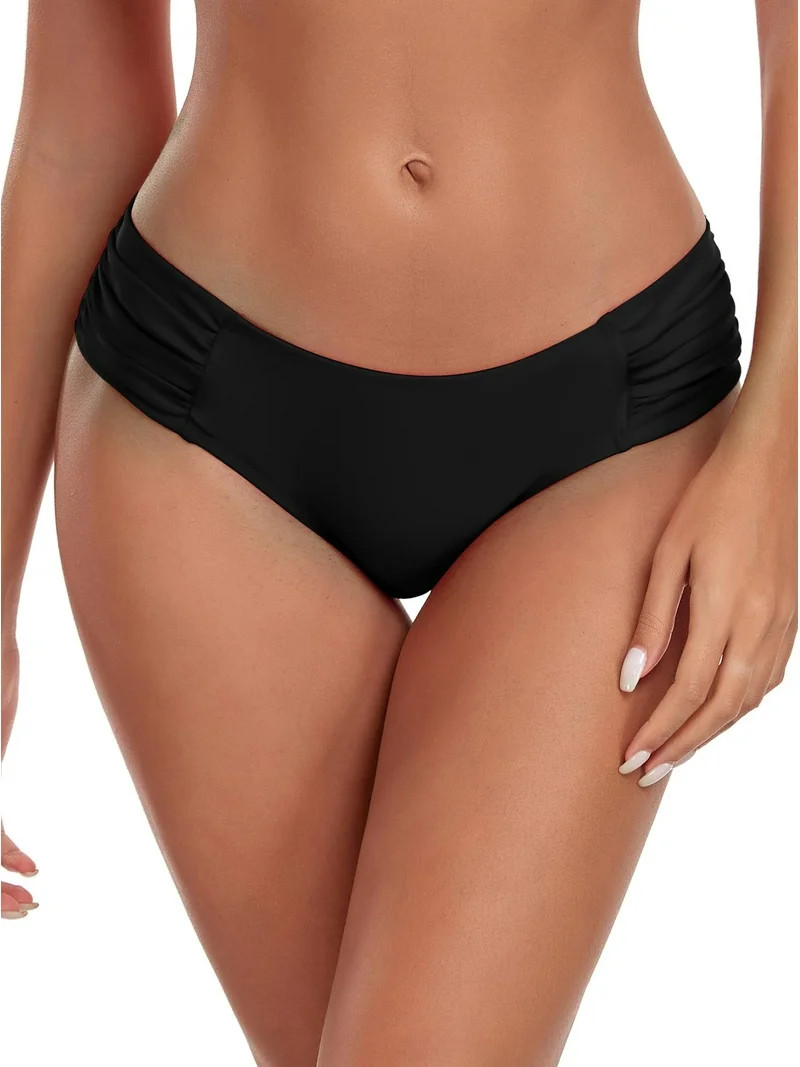 Ocean Blues Women's Full Coverage Bikini Bottom Mid Rise Ruched Sides Swim Bottoms | Walmart (US)