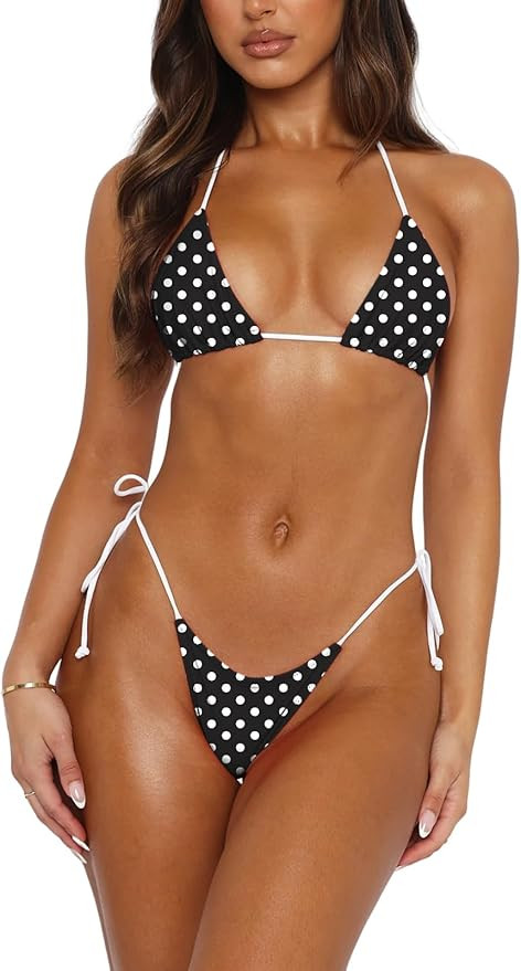 Bikini Sets for Women 2025 Women's Triangle Bikini Halter String Bikini Set Two Piece Swimsuit Ba... | Amazon (US)