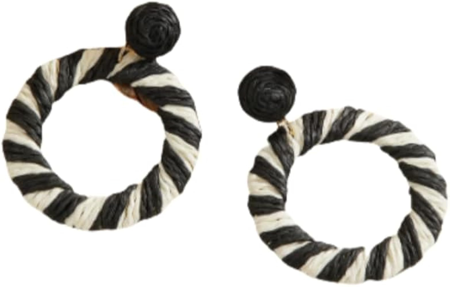 Bohemian Round Striped Raffia Earrings, Lightweight Woven Hoop Earrings for Women | Amazon (US)