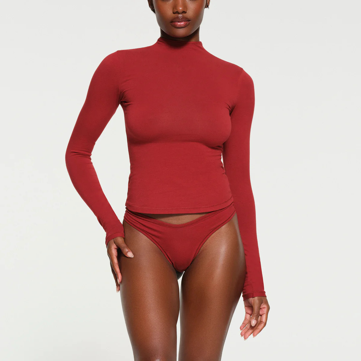 COTTON JERSEY LONG SLEEVE TURTLENECK | BRICK | SKIMS (US)
